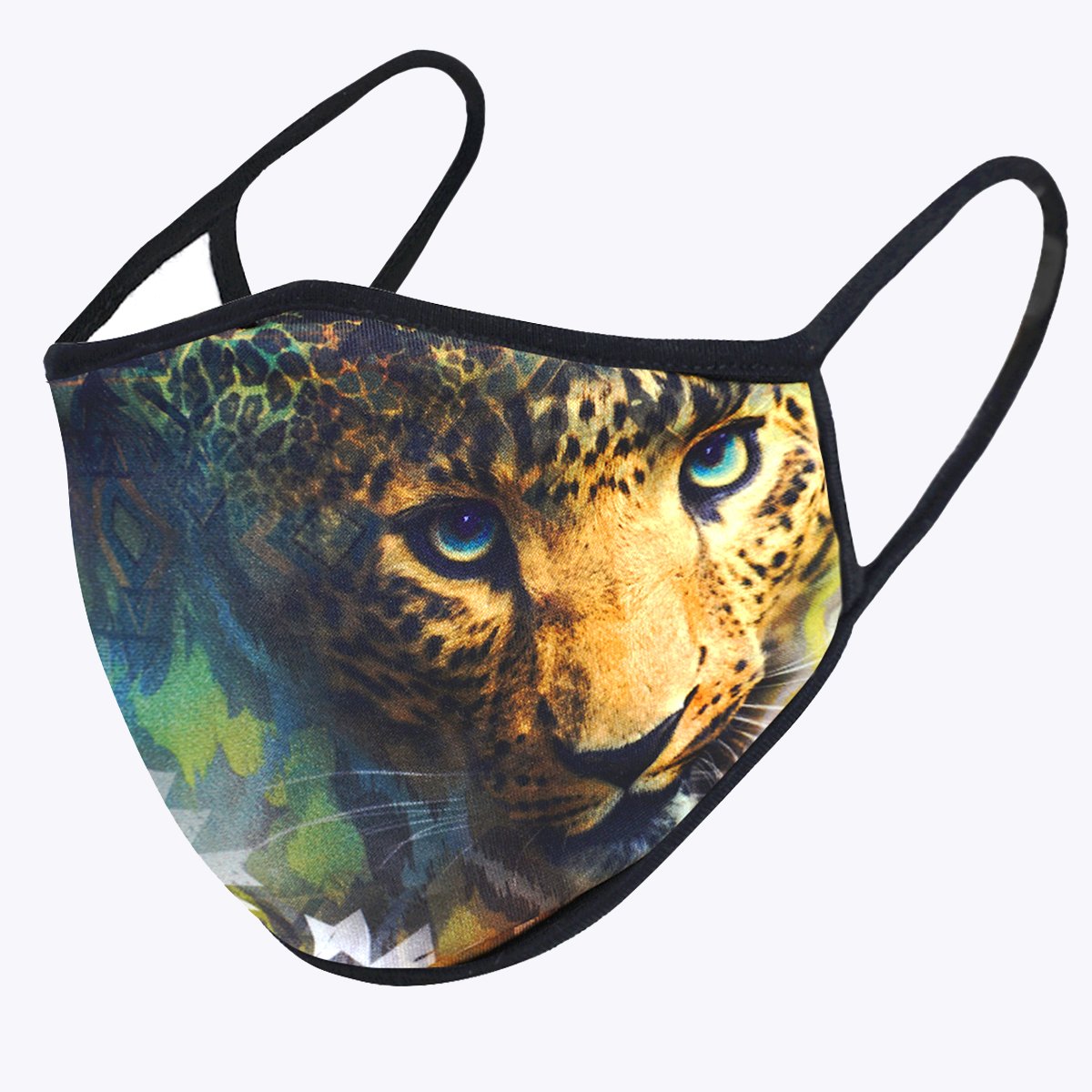 Green Tiger 3-Layered Face Cover featuring a unique print design, made from polyester and cotton, suitable for adults.