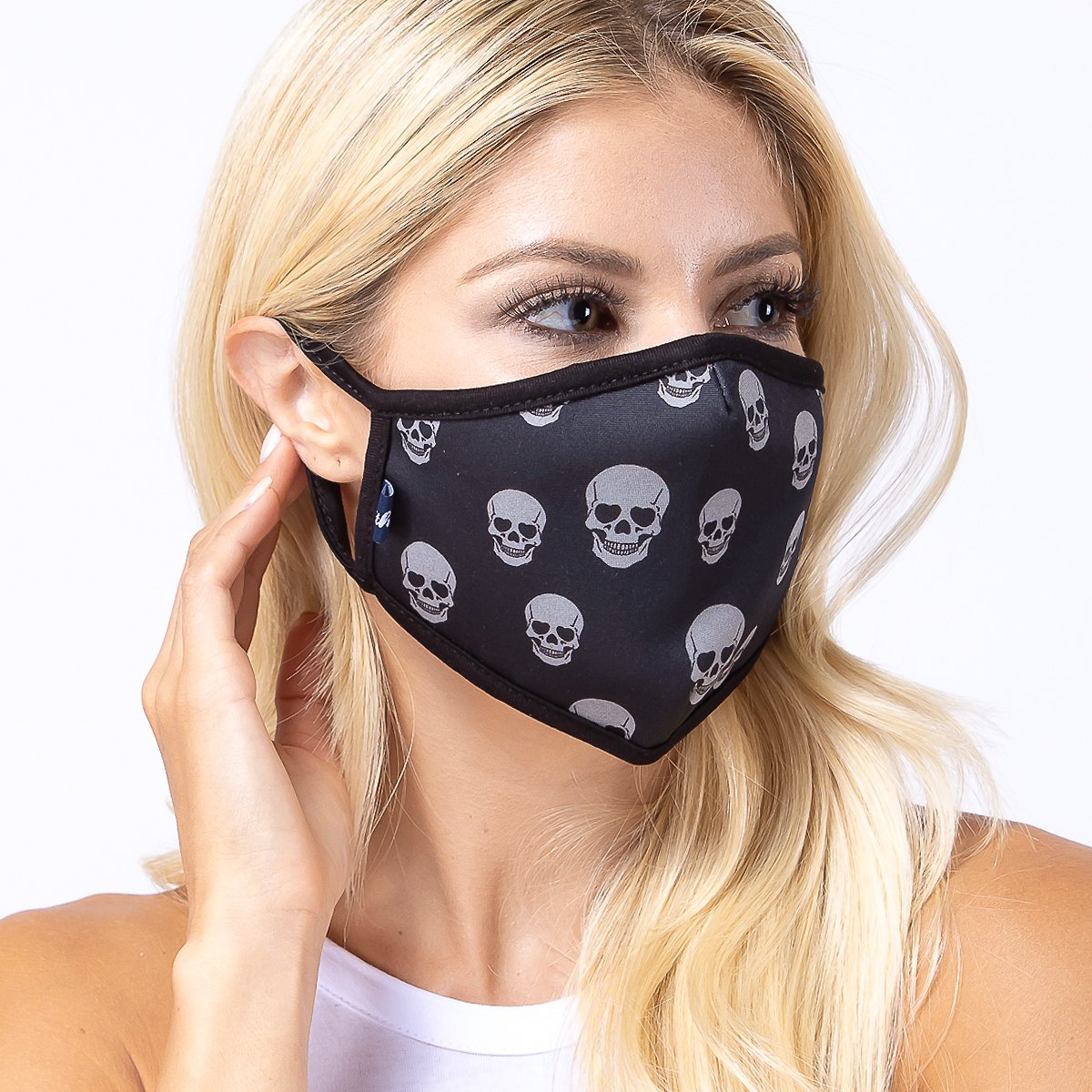 Grey Skull 3-Layered Face Cover featuring a unique skull print design, made from polyester and cotton, suitable for unisex wear.