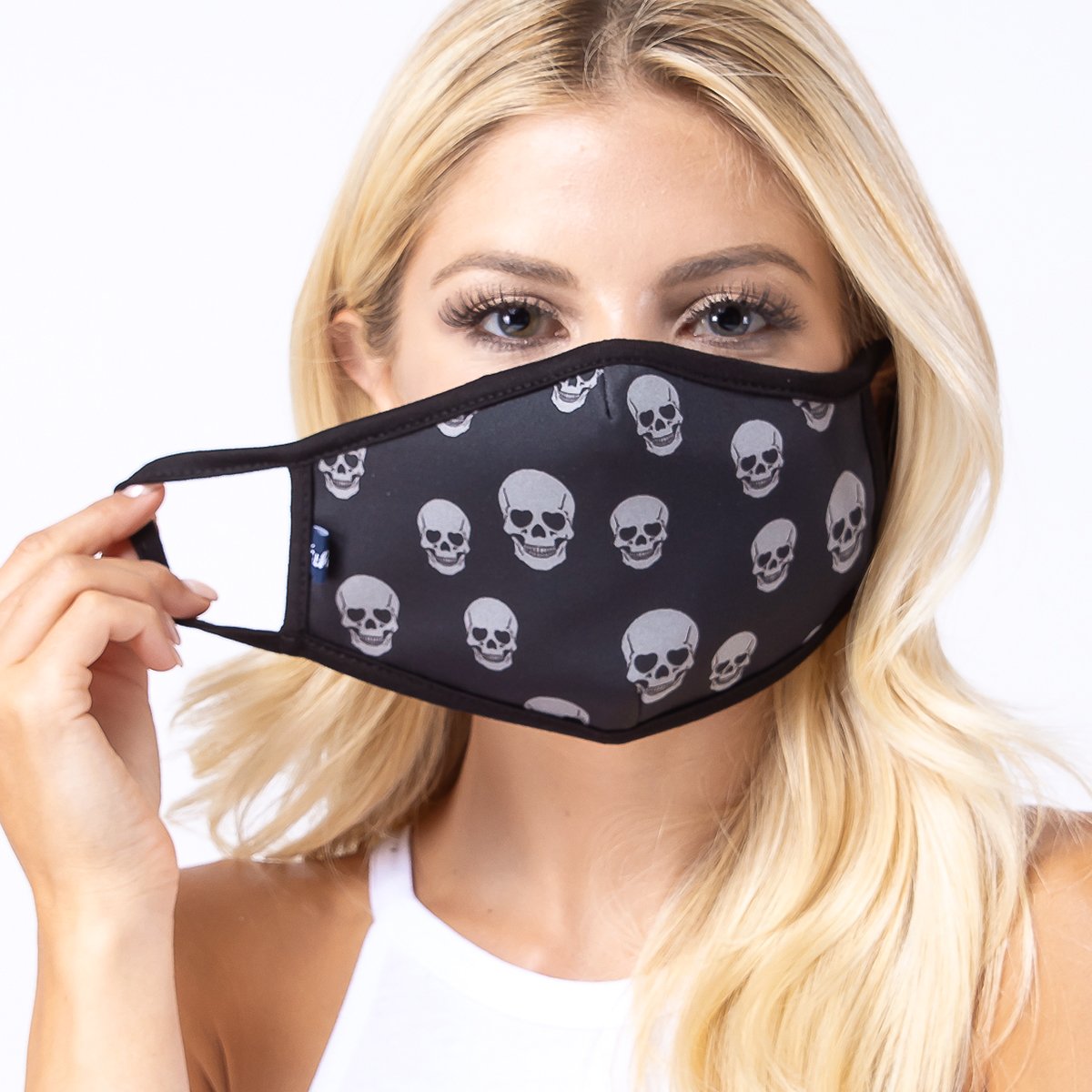 Grey Skull 3-Layered Face Cover featuring a unique skull print design, made from polyester and cotton, suitable for unisex wear.