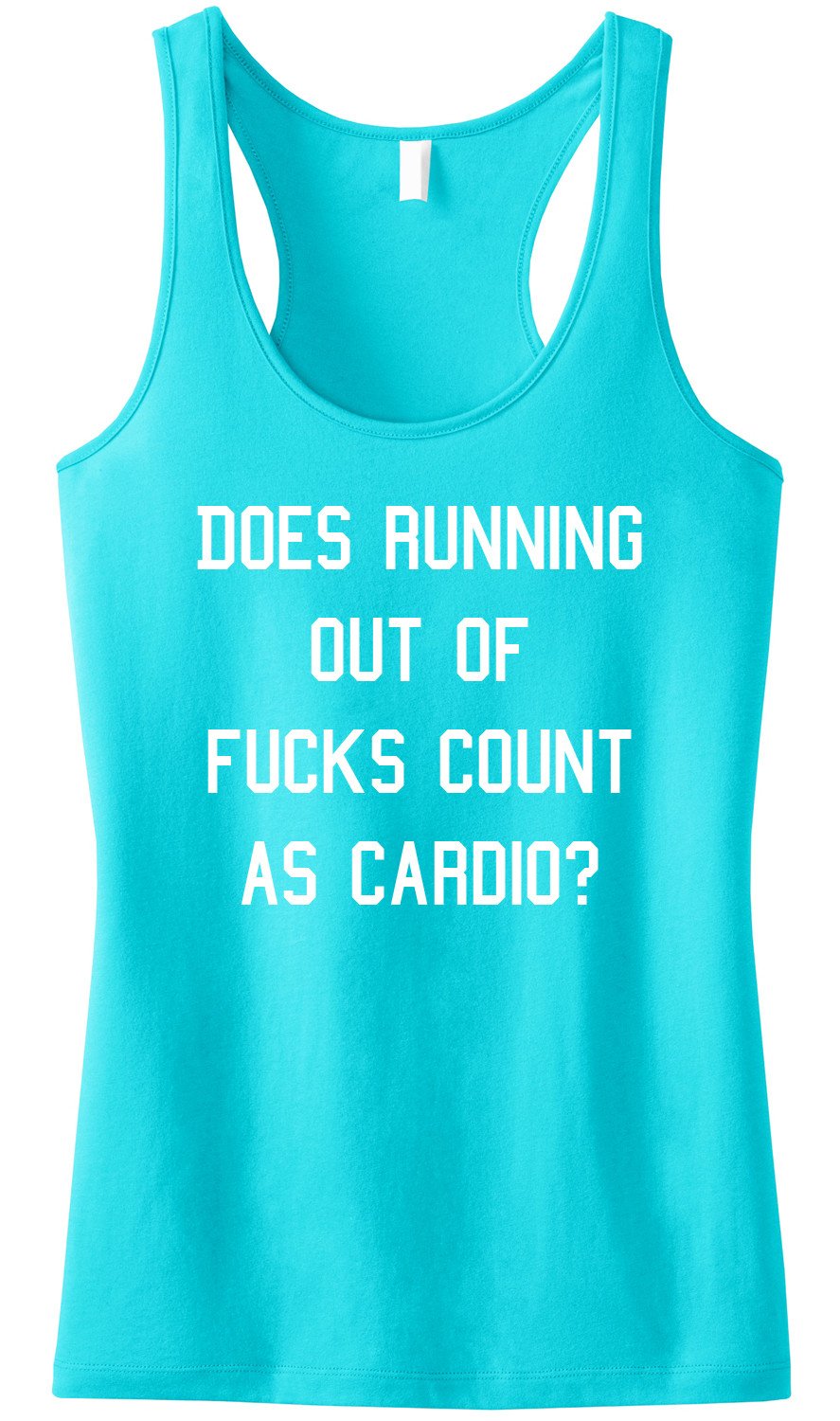 Aqua Gym Class Tank Top with humorous slogan, racerback style, and sheer mini rib knit fabric.