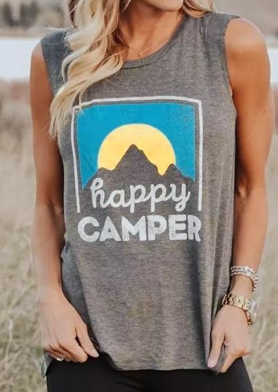 Happy Camper Tank Top in soft cotton blend, perfect for casual wear.