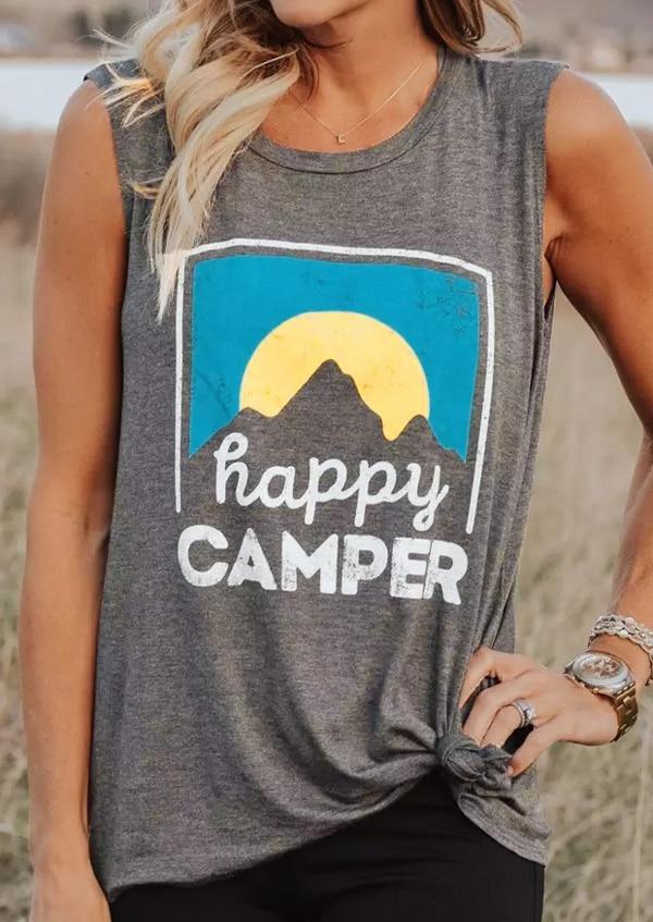 Happy Camper Tank Top in soft cotton blend, perfect for casual wear.