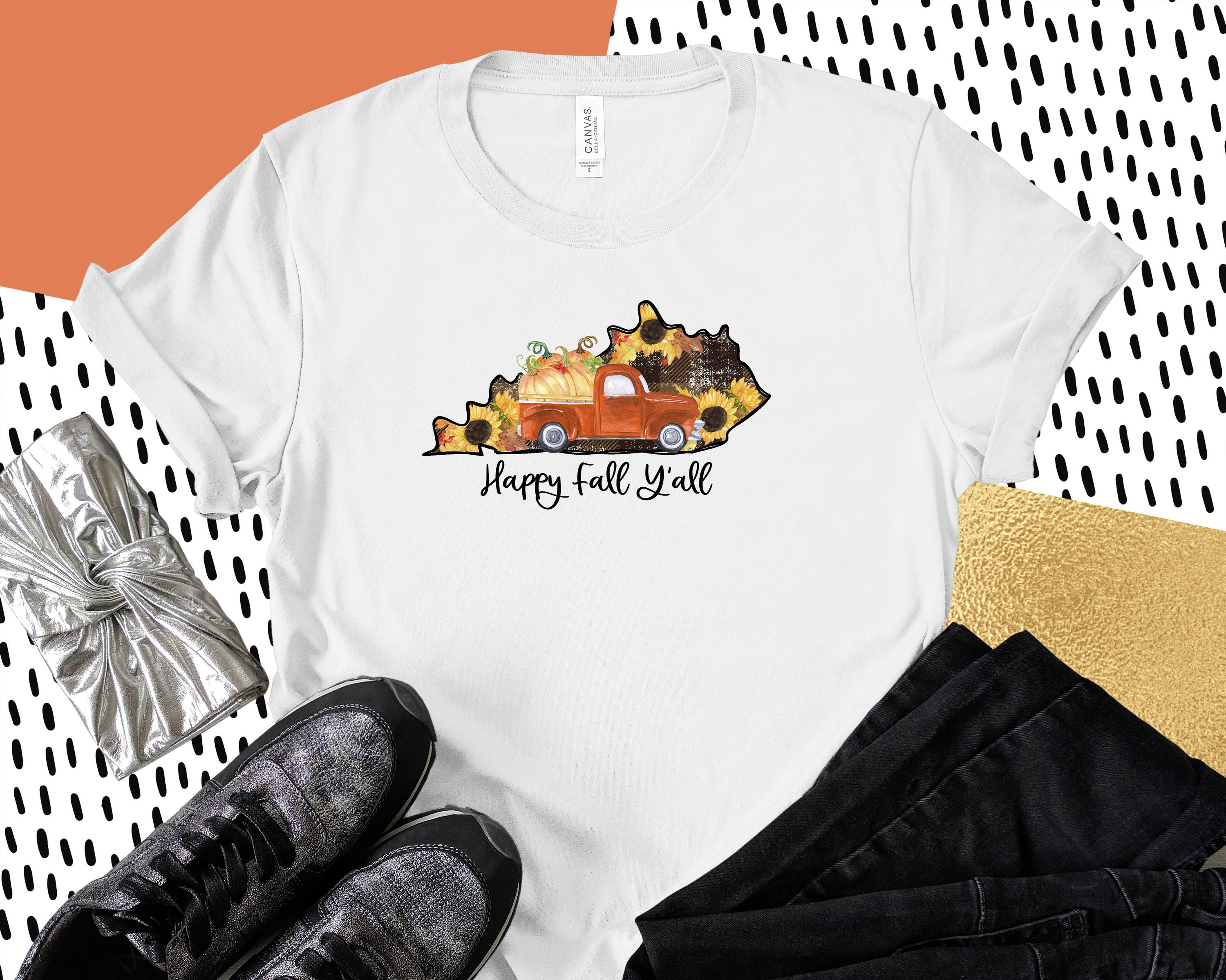 Happy Fall Kentucky Tee featuring autumn-themed design, unisex fit, and high-quality print.