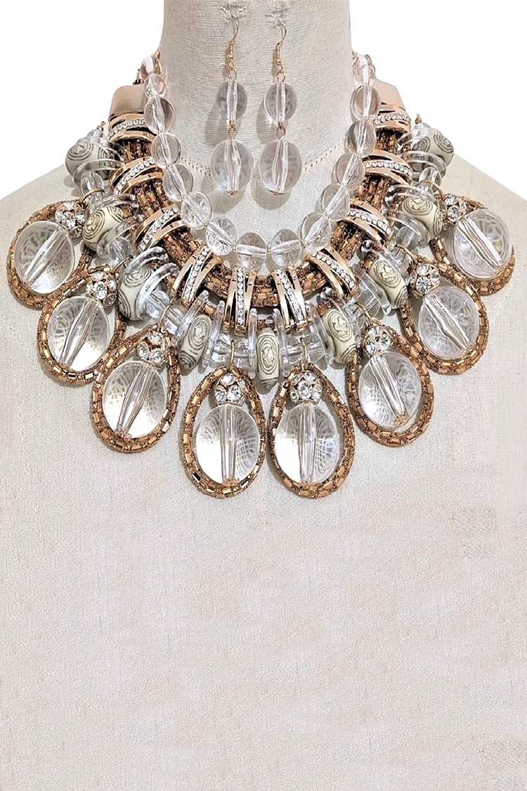 A stunning Hardcore Statement Necklace featuring an 18-inch chain and elegant 2.5-inch drop earrings, perfect for any occasion.