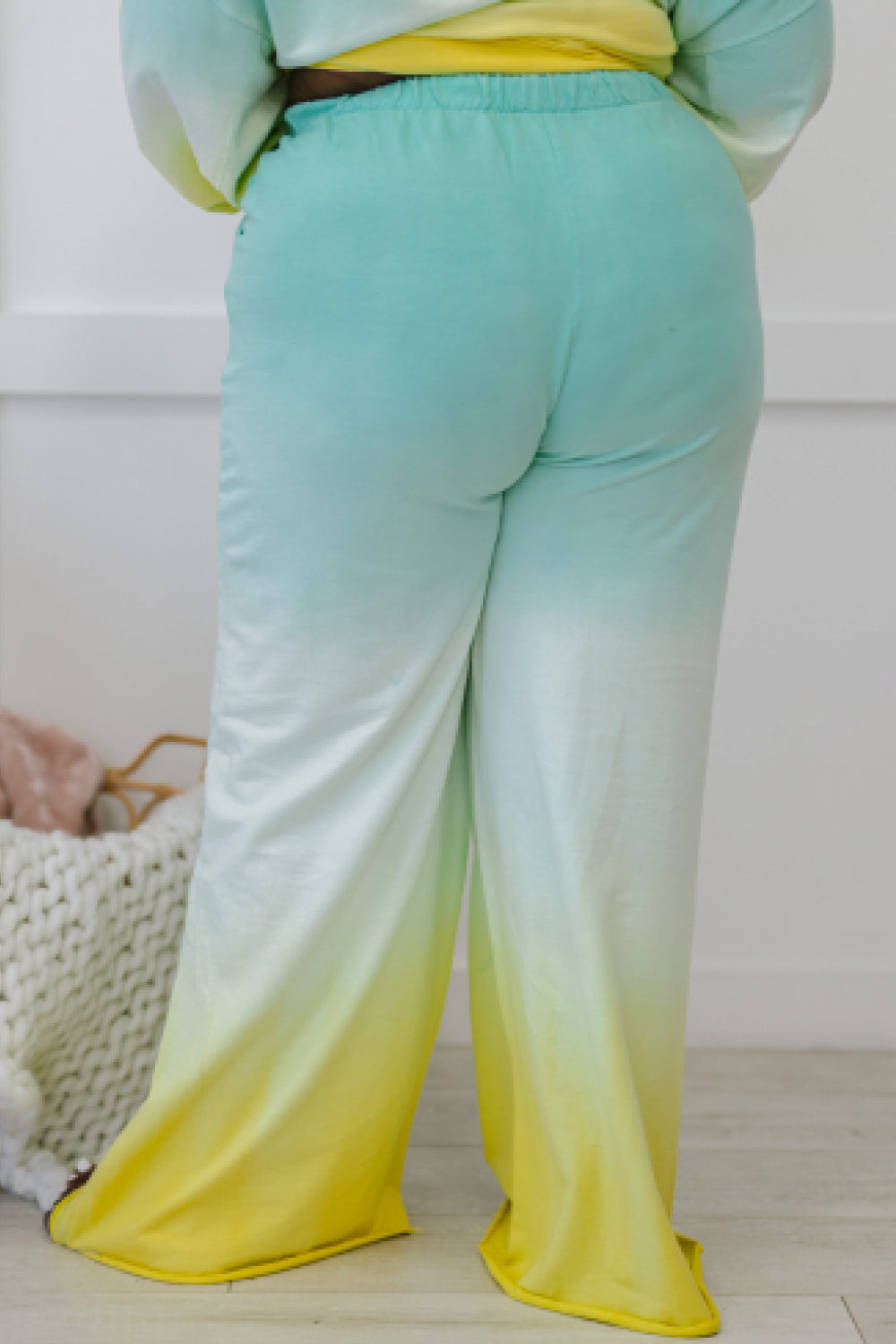 Hello Summer Full Size Run Ombre Wide Leg Sweat Pants in vibrant colors with pockets and drawstring waist, perfect for summer lounging.