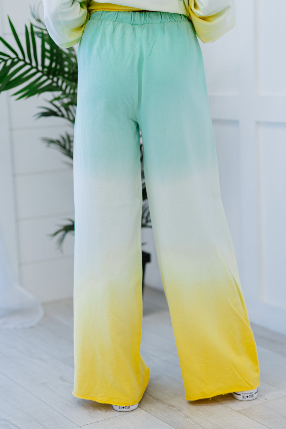 Hello Summer Full Size Run Ombre Wide Leg Sweat Pants in vibrant colors with pockets and drawstring waist, perfect for summer lounging.