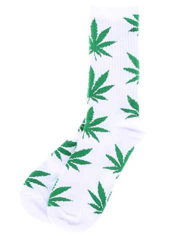 A pair of soft cotton socks featuring a vibrant hemp leaf design, perfect for cannabis enthusiasts.