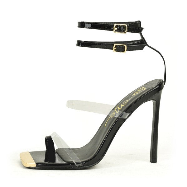 Elegant high heel sandals with ankle straps in various colors, showcasing a stylish design suitable for any occasion.