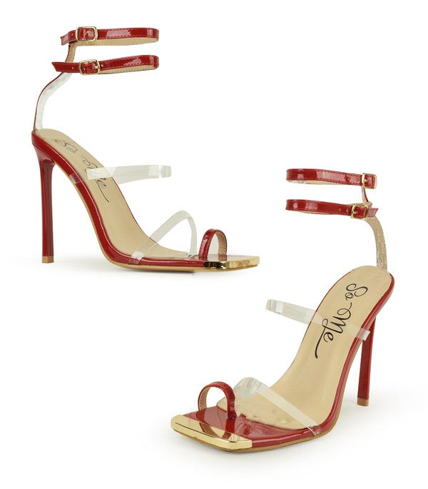 Elegant high heel sandals with ankle straps in various colors, showcasing a stylish design suitable for any occasion.