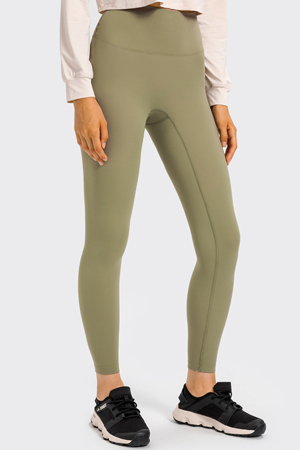 High Rise Crop Fitness Leggings in solid color, showcasing a slim fit and high-rise design, perfect for workouts.