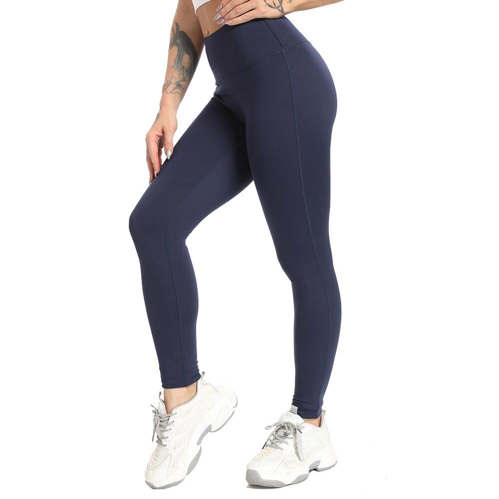 High Waist Naked Yoga Pants in black, featuring a seamless design and elastic waistband, perfect for women's fitness and yoga activities.