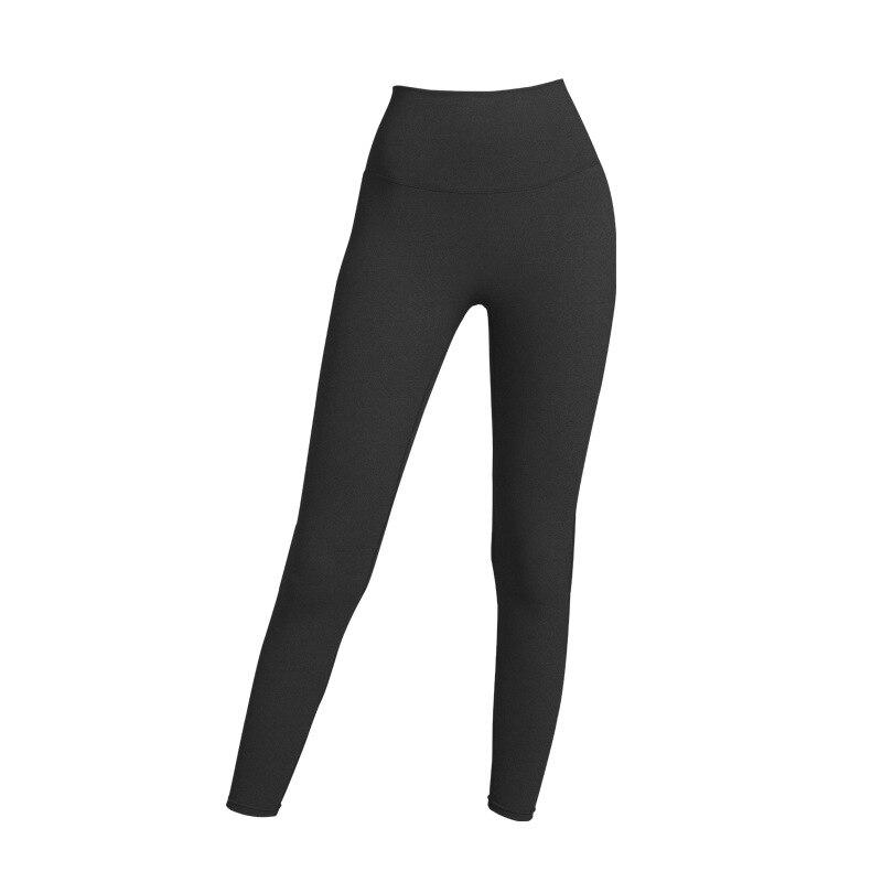 High Waist Naked Yoga Pants in black, featuring a seamless design and elastic waistband, perfect for women's fitness and yoga activities.