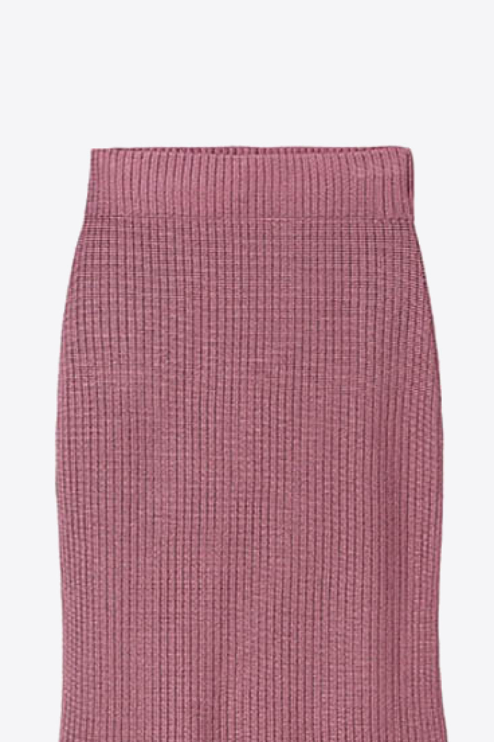 High-Waist Knit Fishtail Skirt displayed in a flat lay style, showcasing its chic ruffle detailing and solid color.