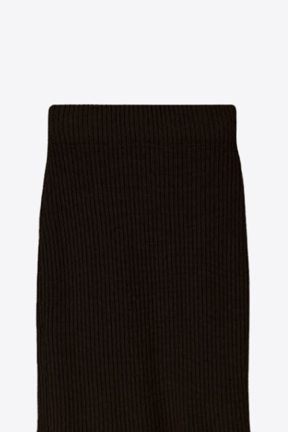 High-Waist Knit Fishtail Skirt displayed in a flat lay style, showcasing its chic ruffle detailing and solid color.