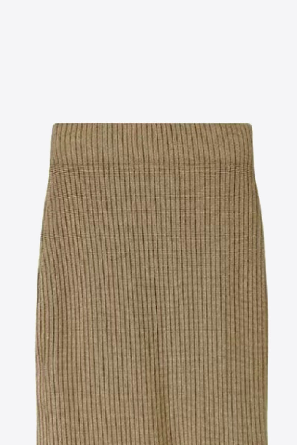 High-Waist Knit Fishtail Skirt displayed in a flat lay style, showcasing its chic ruffle detailing and solid color.