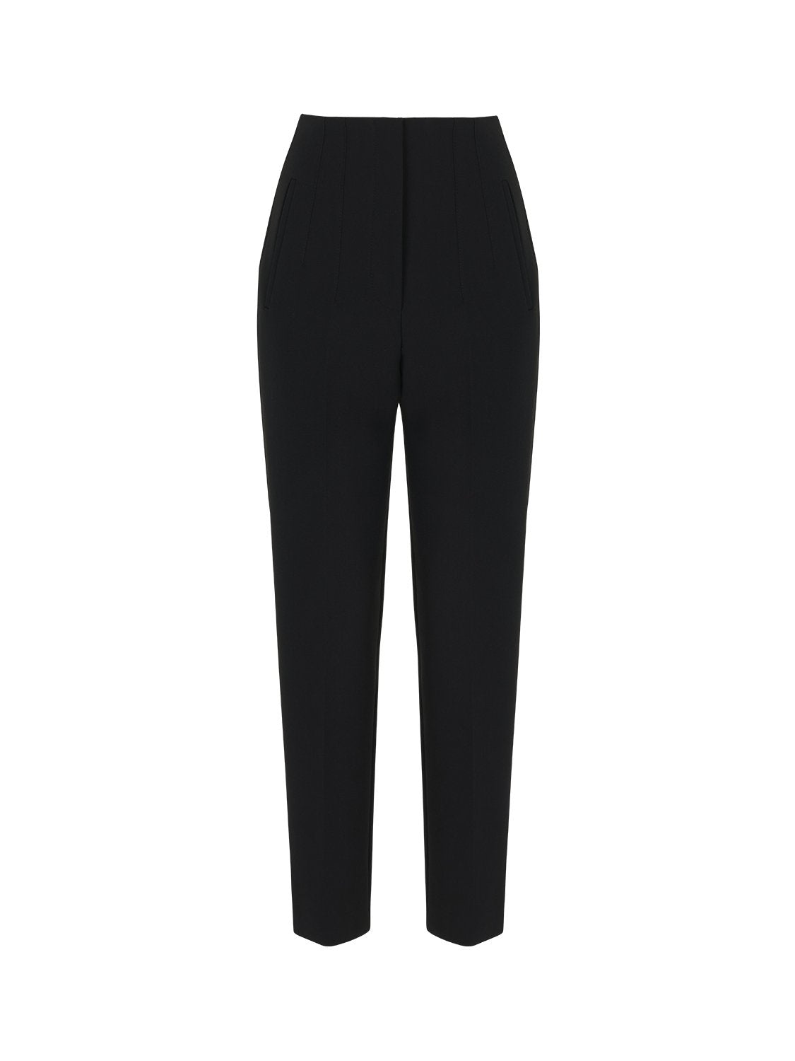 A pair of stylish high-waisted pants featuring side welt pockets and elegant pleat details, perfect for any occasion.