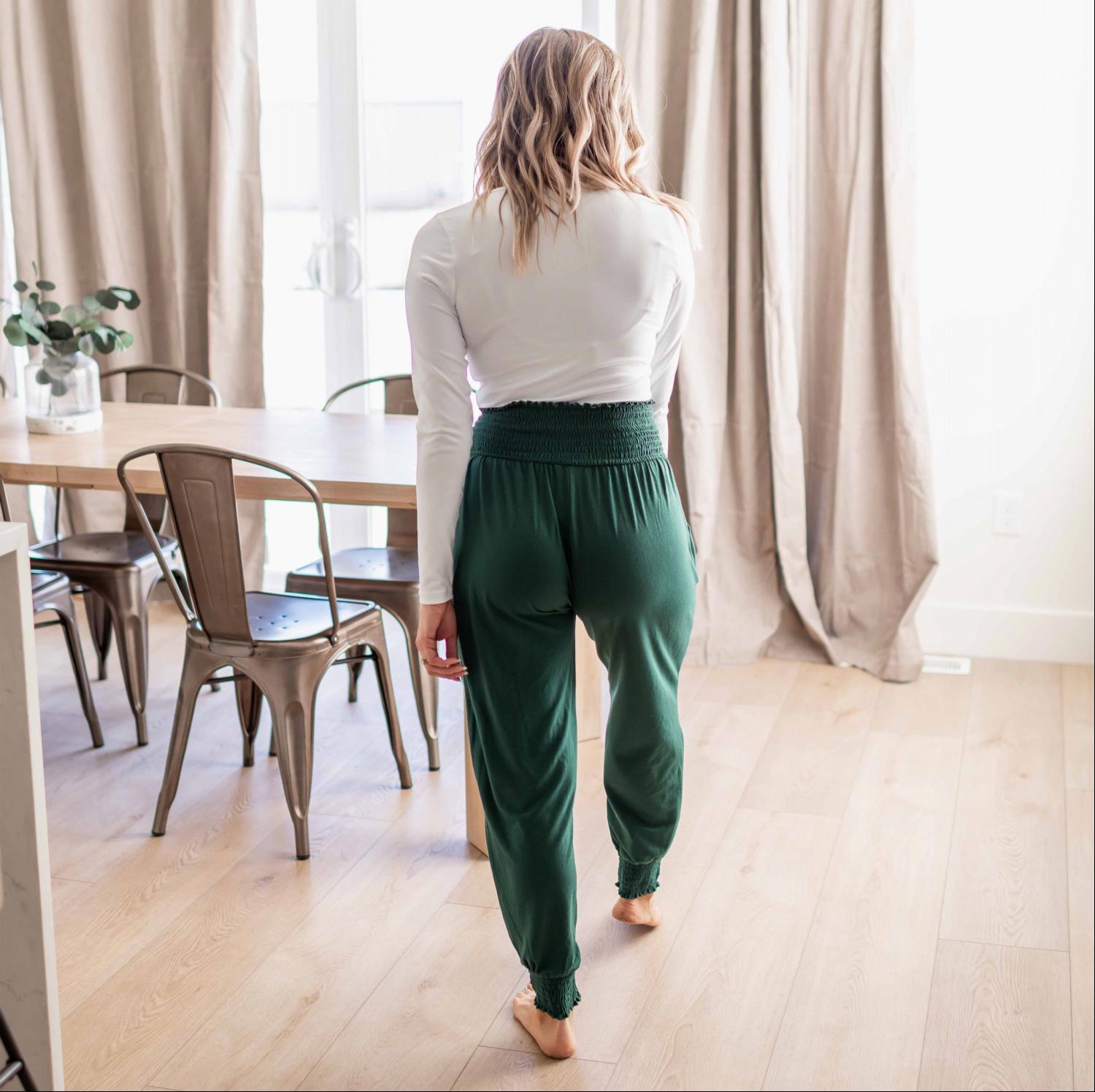 High-waisted Smocked Lounge Jogger Pants in various colors, featuring an elasticated waist and fitted ankles, perfect for lounging or casual wear.