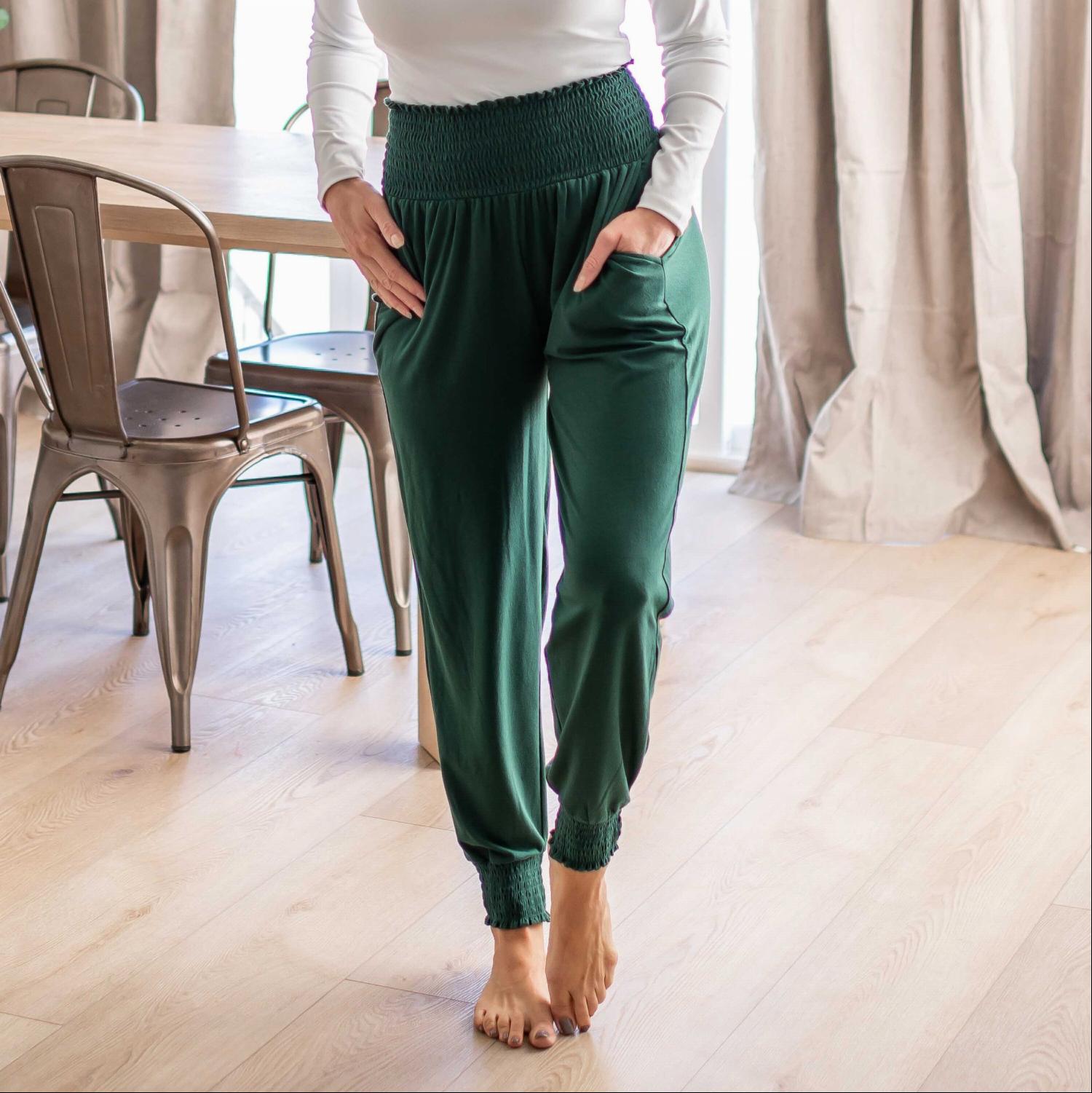 High-waisted Smocked Lounge Jogger Pants in various colors, featuring an elasticated waist and fitted ankles, perfect for lounging or casual wear.