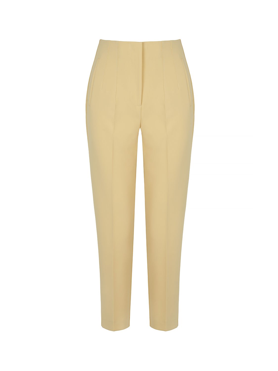 High-waisted tapered pants featuring side welt pockets and a sleek silhouette, perfect for casual and formal wear.