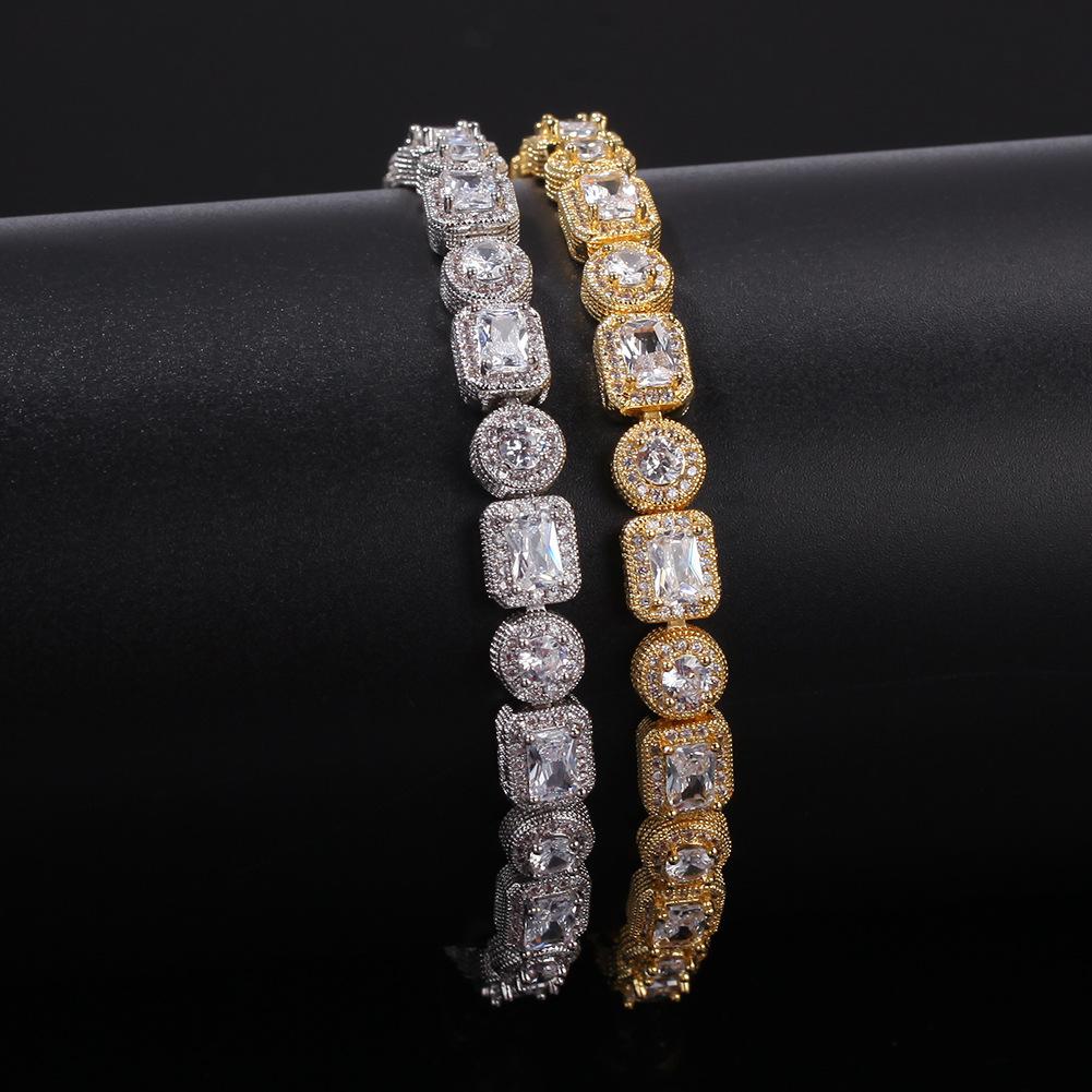 Hip Hop Bling Iced Out Cubic Zirconia Bracelet featuring a stylish iced out design in gold and silver, suitable for men and women.