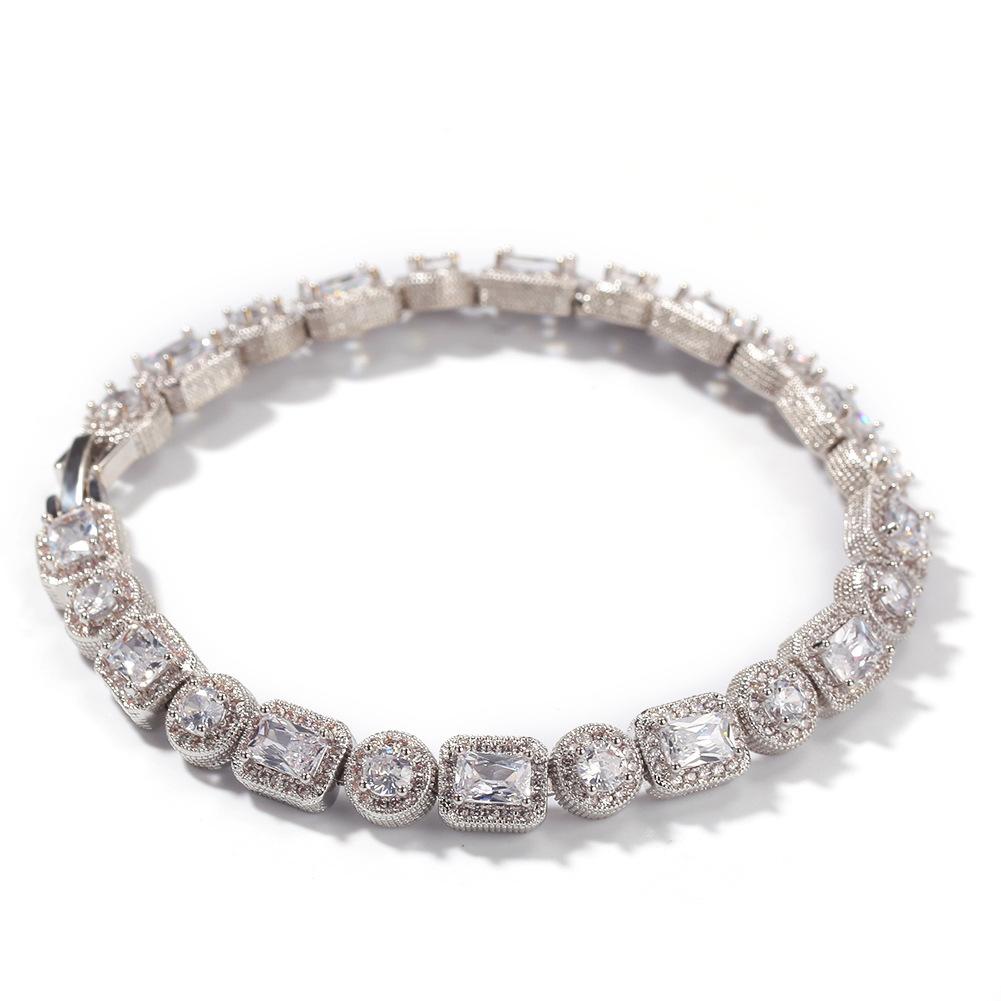 Hip Hop Bling Iced Out Cubic Zirconia Bracelet featuring a stylish iced out design in gold and silver, suitable for men and women.