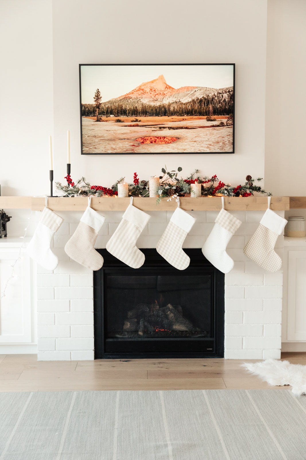 Neutral colored Holiday Chic Stocking with a hanging loop, perfect for festive decor.