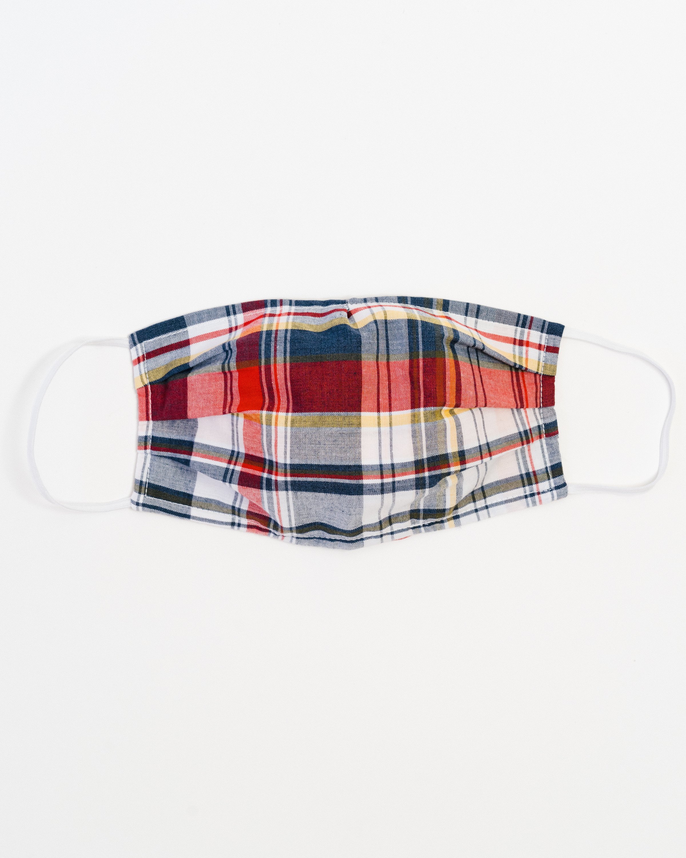 Holiday Plaid Large Face Mask made of breathable cotton with elastic ear straps, featuring a festive plaid design and a filter pocket.