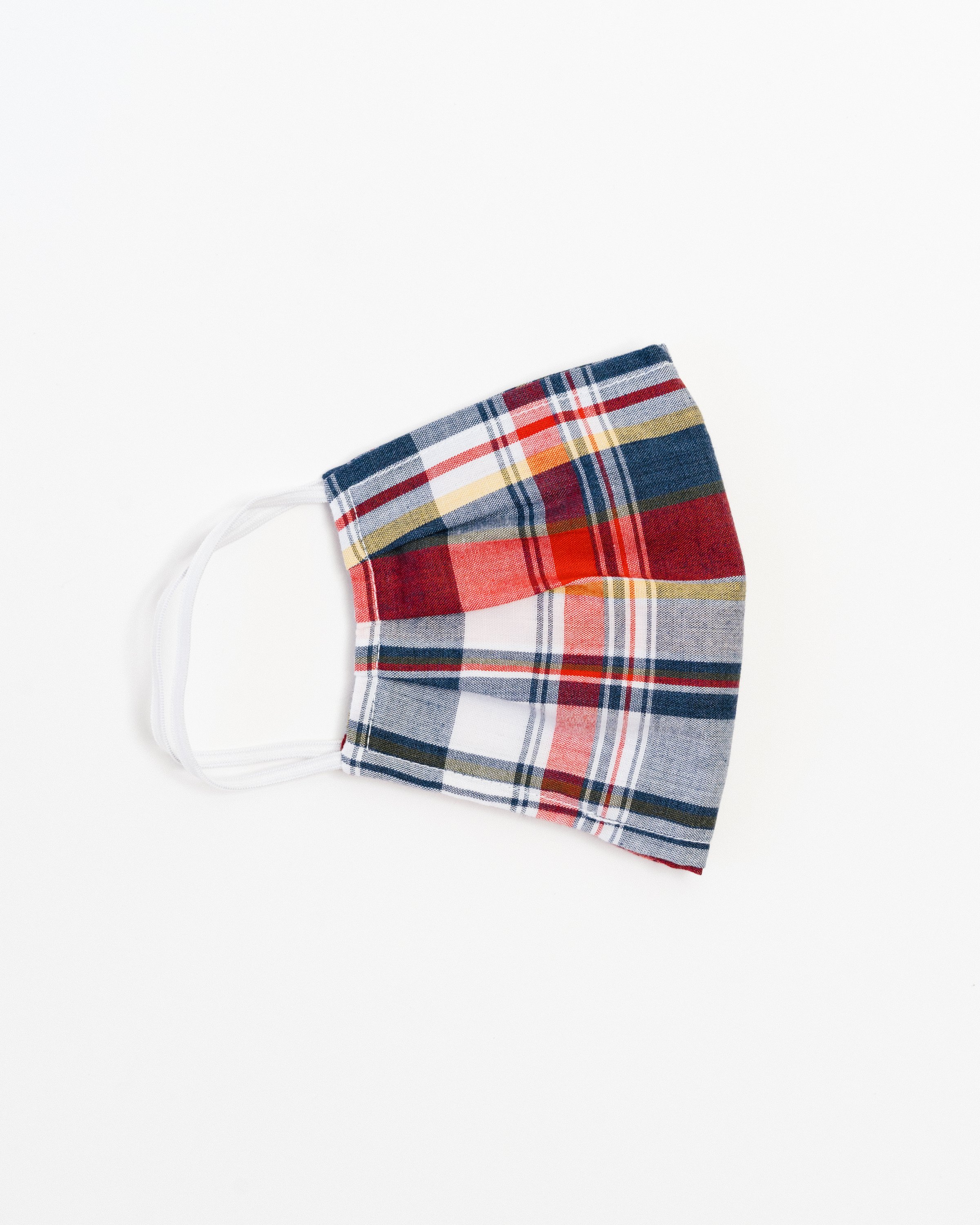 Holiday Plaid Large Face Mask made of breathable cotton with elastic ear straps, featuring a festive plaid design and a filter pocket.