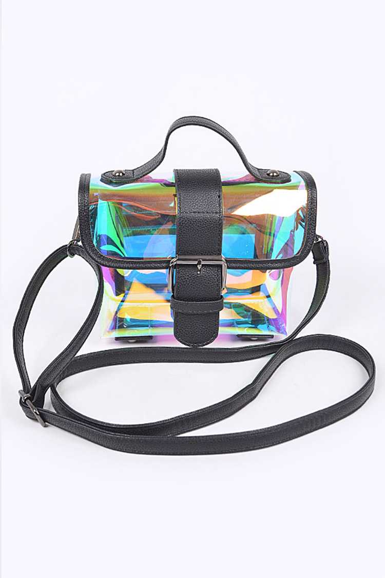 Holo Syell Bag featuring a holographic design, compact size, and durable PVC material, perfect for stylish outings.