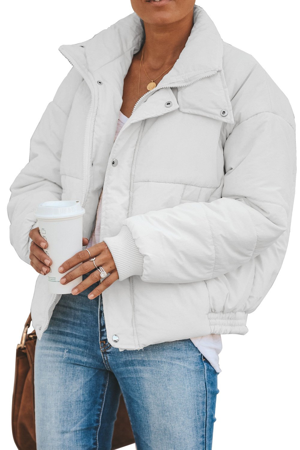 Holly Pocketed Puffer Jacket in stylish design with deep pockets, showcasing its soft fabric and dual closure.