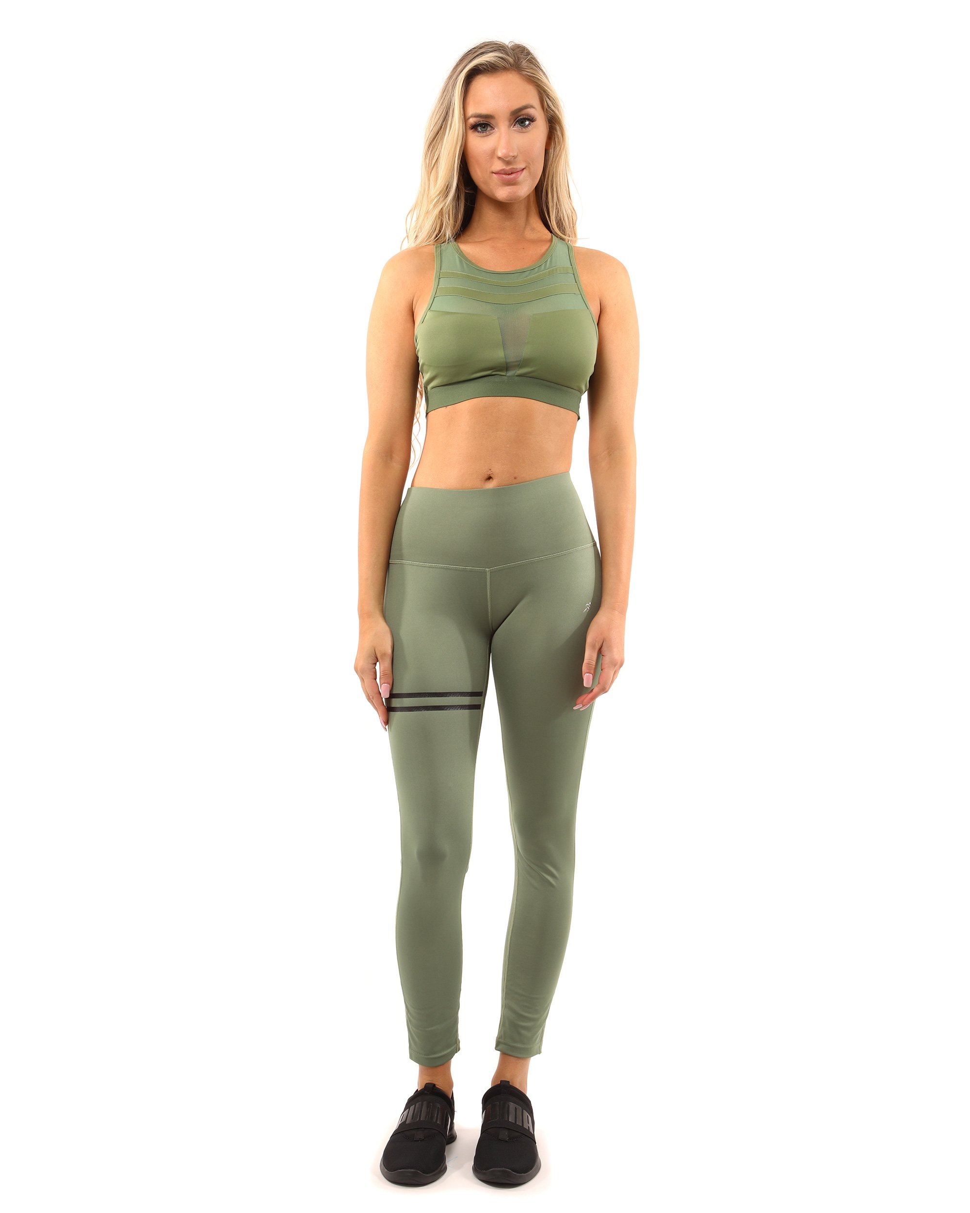 Savoy Active Huntington Leggings in olive green, showcasing a sculpted fit and stylish design, perfect for workouts and casual wear.