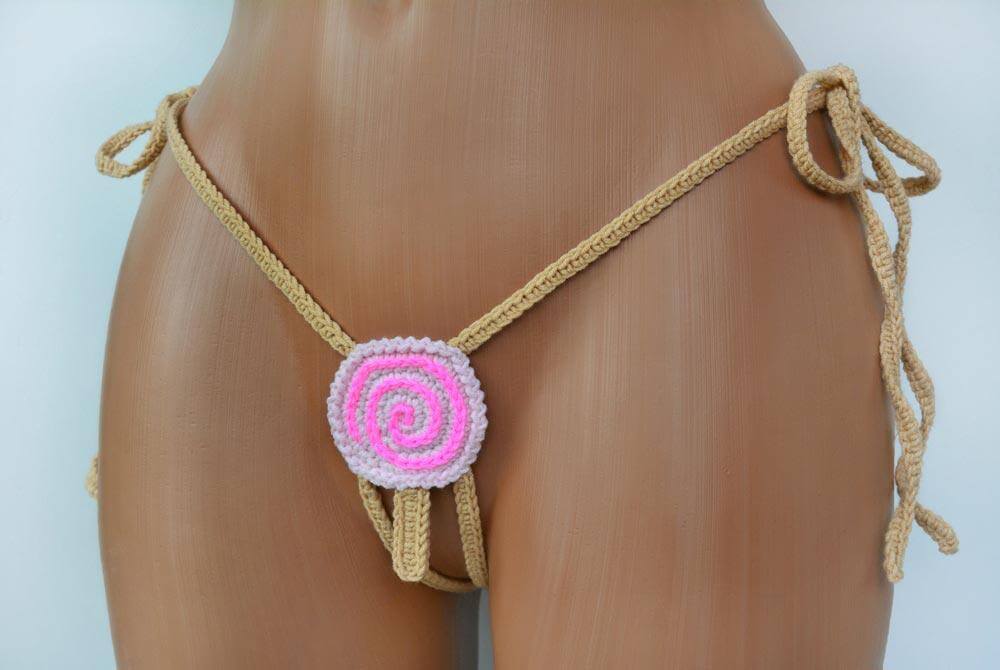 Ice Cream Crochet Crotchless Bikini showcasing intricate crochet design and vibrant colors, perfect for beach outings.