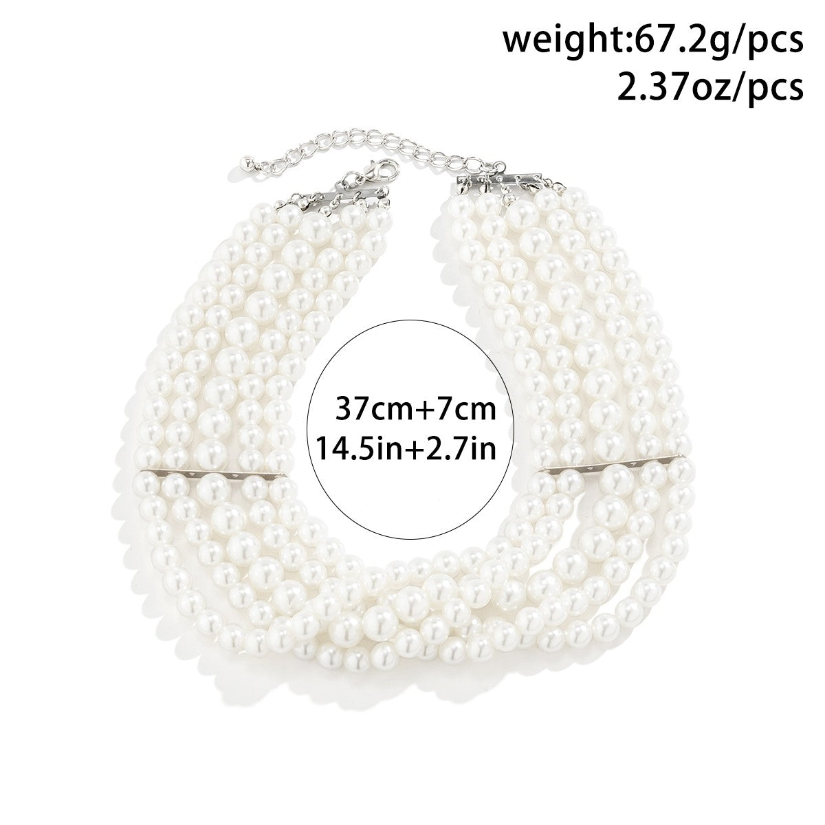 Elegant white imitation pearl necklace with metal lobster clasp, perfect for enhancing any outfit.