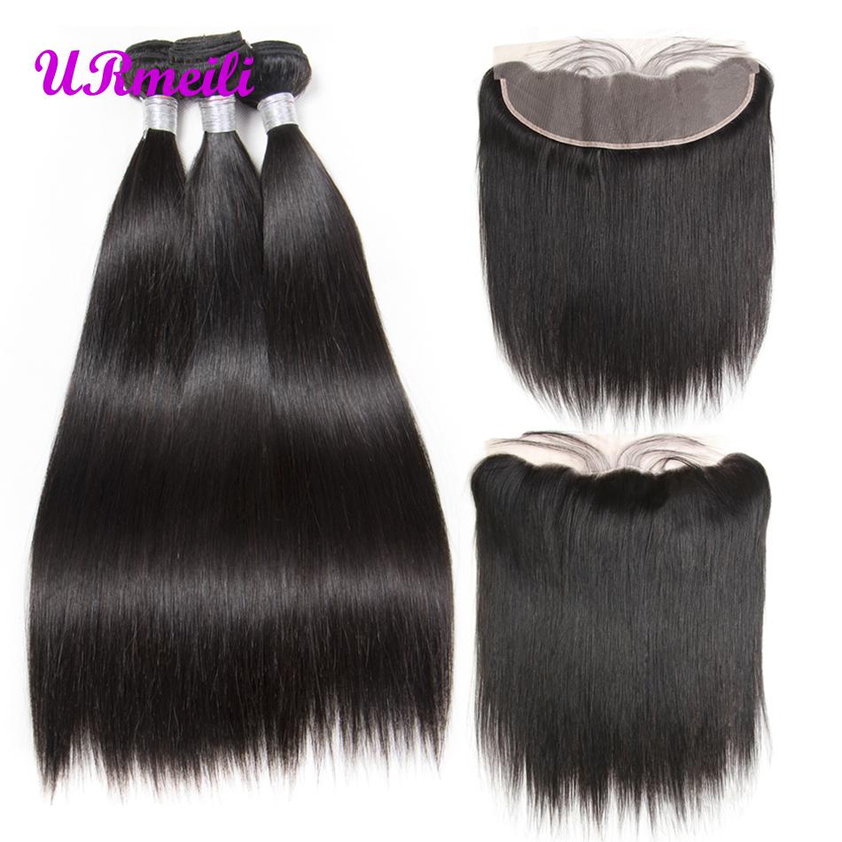 Indian Straight Virgin Hair Bundles with Frontal, featuring natural black color and pre-plucked lace for a seamless look.