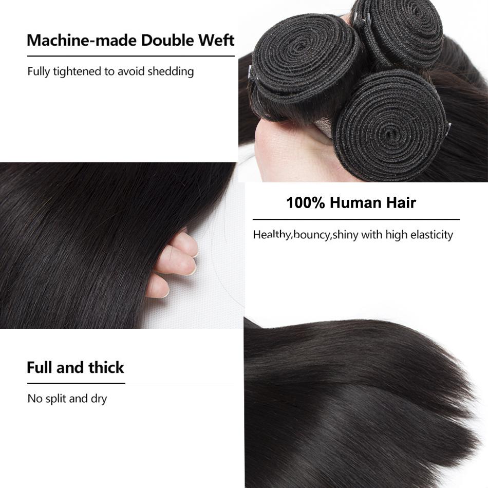 Indian Straight Virgin Hair Bundles with Frontal, featuring natural black color and pre-plucked lace for a seamless look.