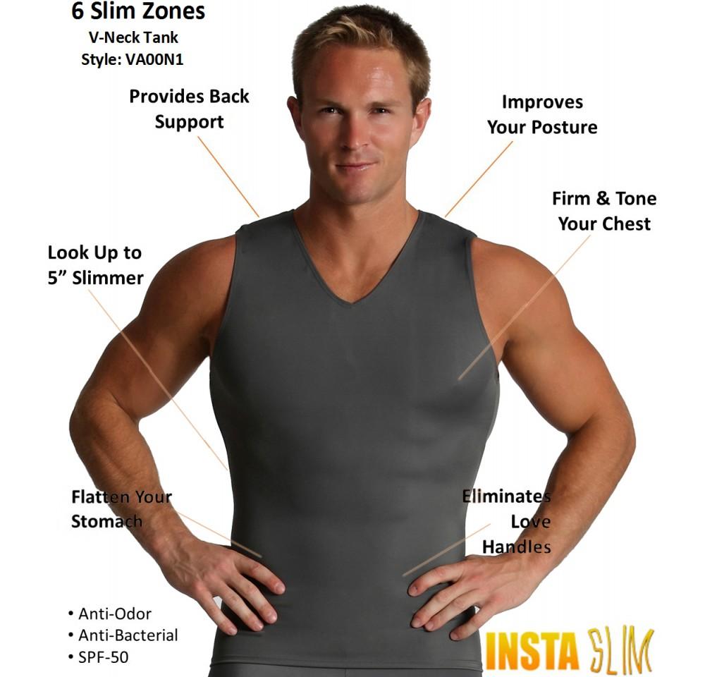 Insta Slim Activewear Compression Sleeveless V-Neck Tank in black, showcasing its sleek design and comfortable fit, ideal for workouts and casual wear.