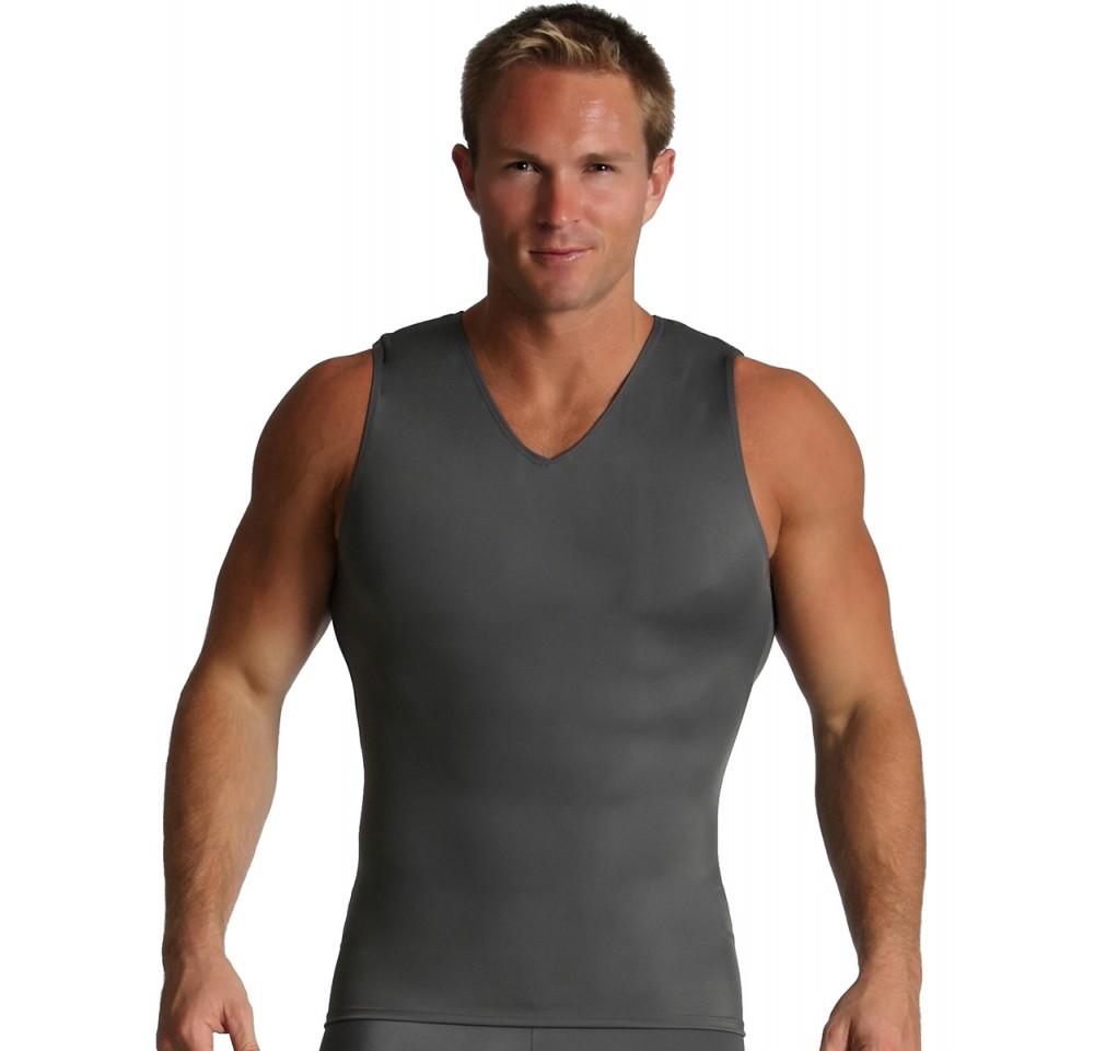 Insta Slim Activewear Compression Sleeveless V-Neck Tank in black, showcasing its sleek design and comfortable fit, ideal for workouts and casual wear.