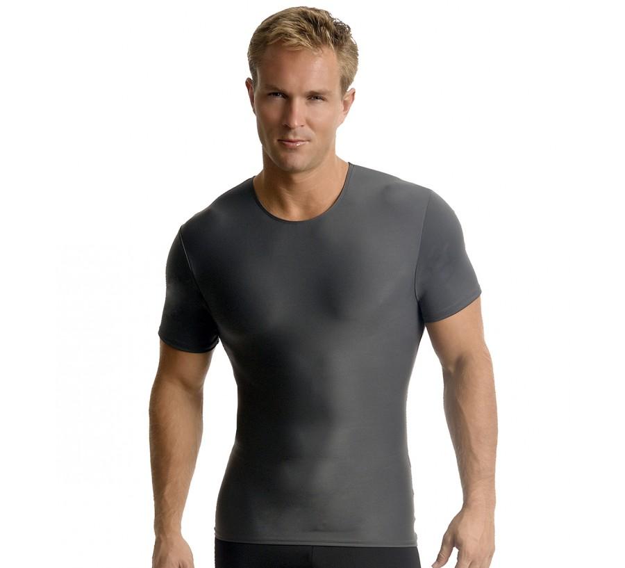 Insta Slim Big and Tall Activewear Compression Crew Neck shirt in black, showcasing its form-fitting design and comfortable fabric.