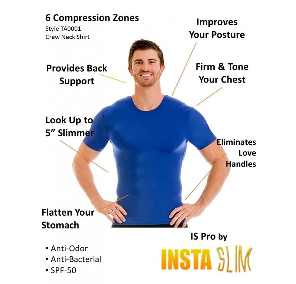 Insta Slim Big and Tall Activewear Compression Crew Neck shirt in black, showcasing its form-fitting design and comfortable fabric.