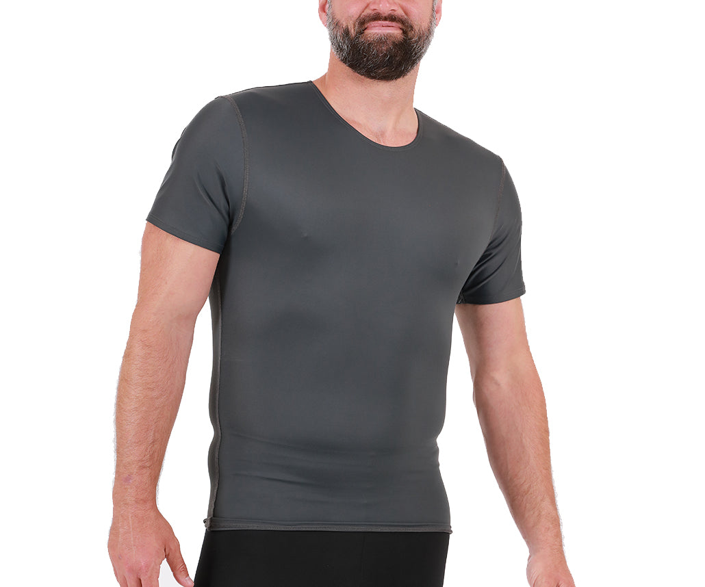 Insta Slim Big and Tall Activewear Compression Crew Neck shirt in black, showcasing its form-fitting design and comfortable fabric.