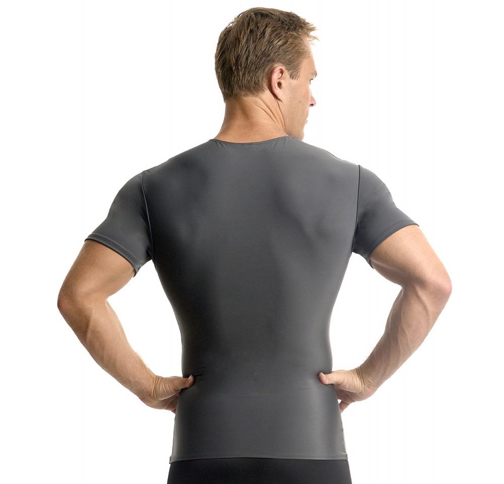 Insta Slim Big and Tall Activewear Compression Crew Neck shirt in black, showcasing its form-fitting design and comfortable fabric.