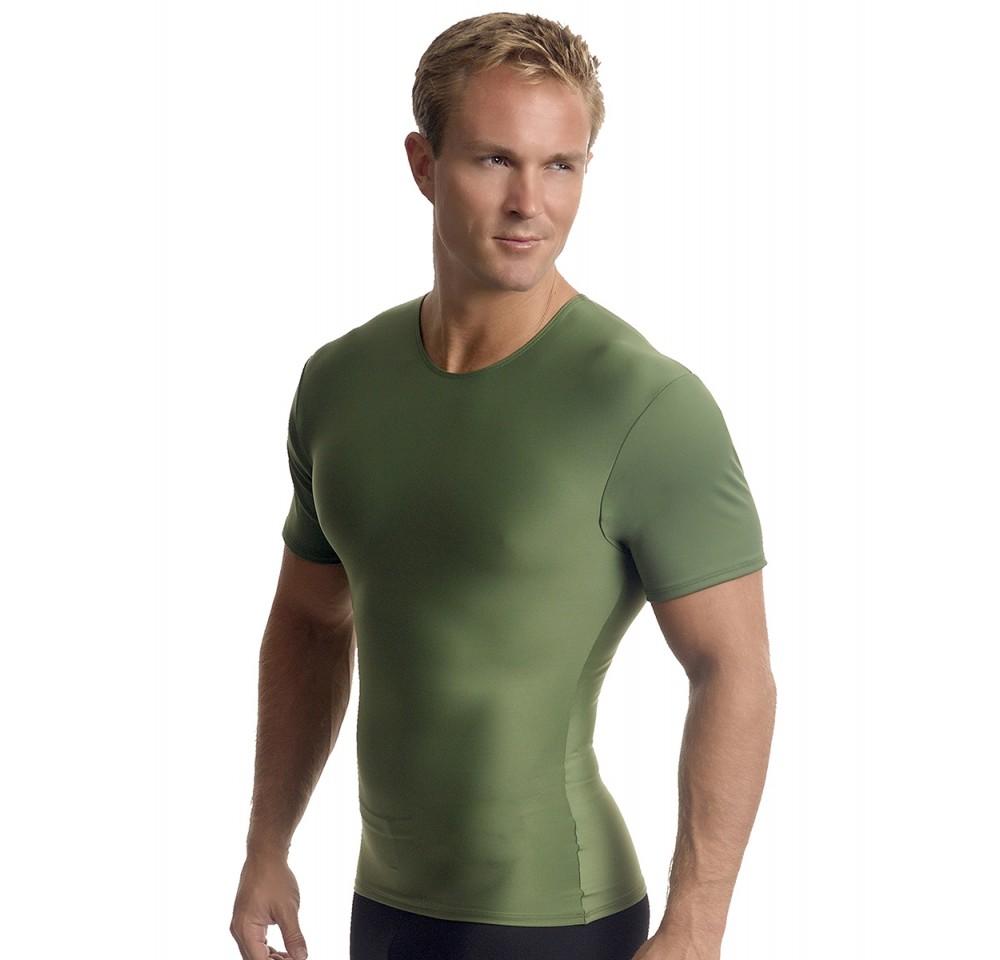 Insta Slim Big and Tall Activewear Compression Crew Neck shirt in black, showcasing its form-fitting design and comfortable fabric.