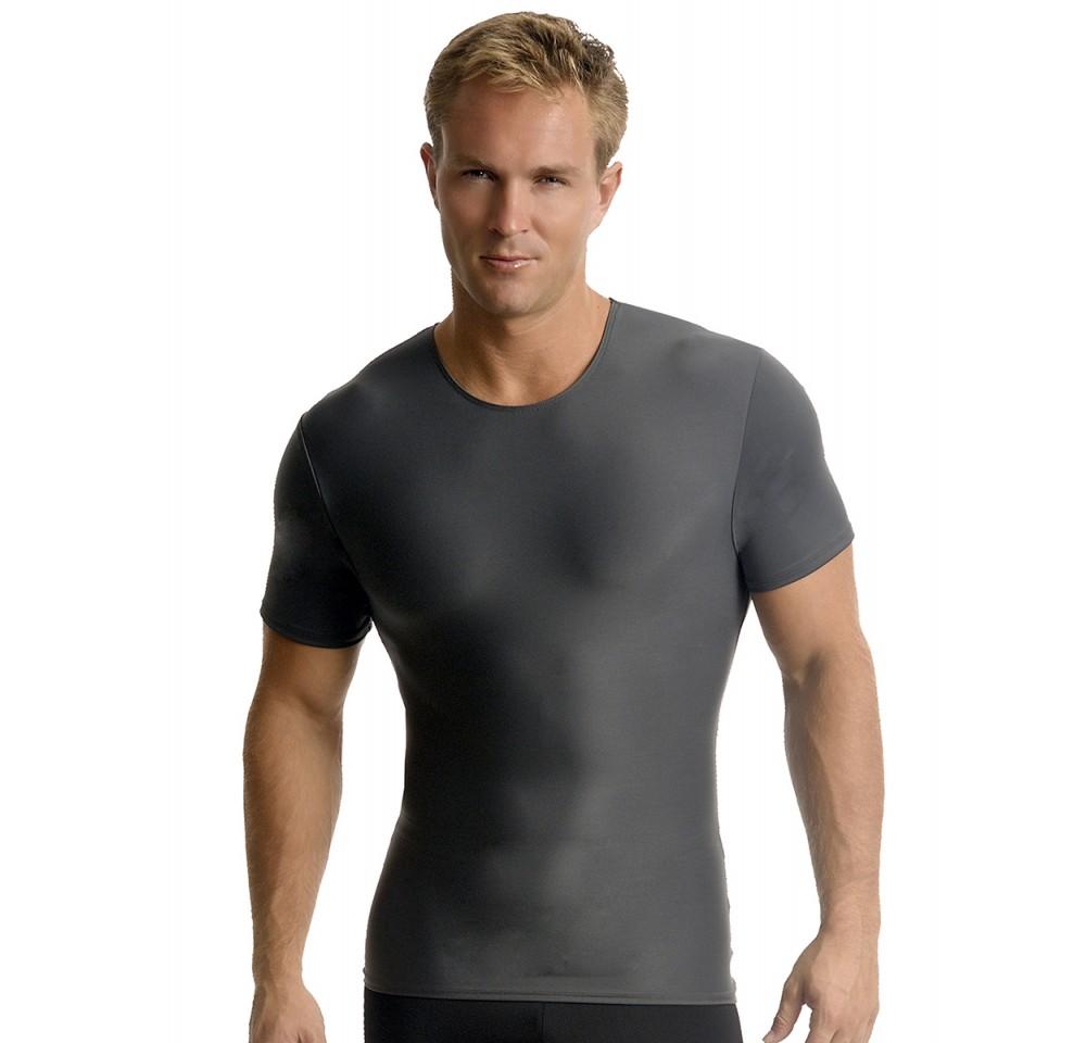 Insta Slim Big and Tall Activewear Compression Crew Neck shirt in black, showcasing its form-fitting design and comfortable fabric.