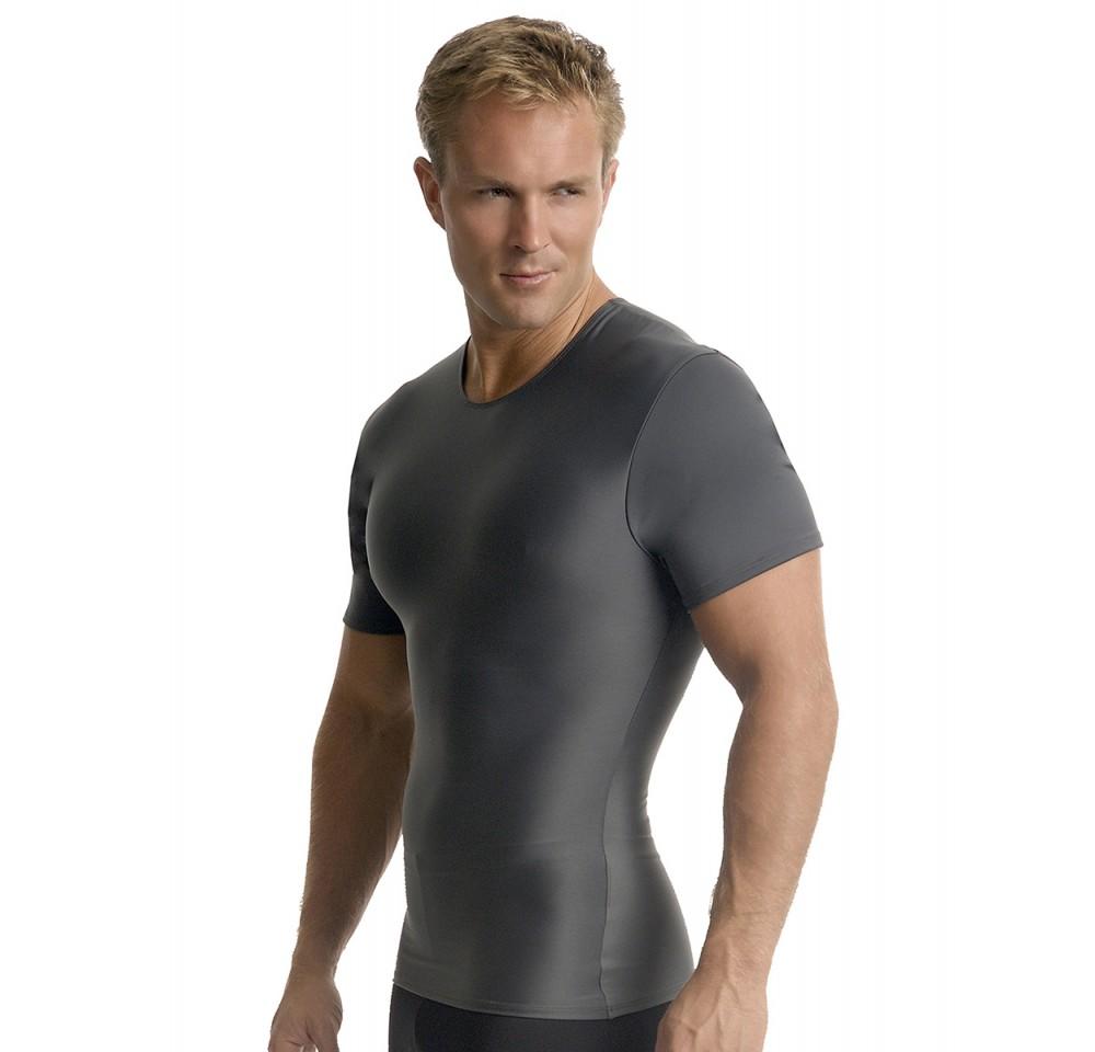 Insta Slim Big and Tall Activewear Compression Crew Neck shirt in black, showcasing its form-fitting design and comfortable fabric.