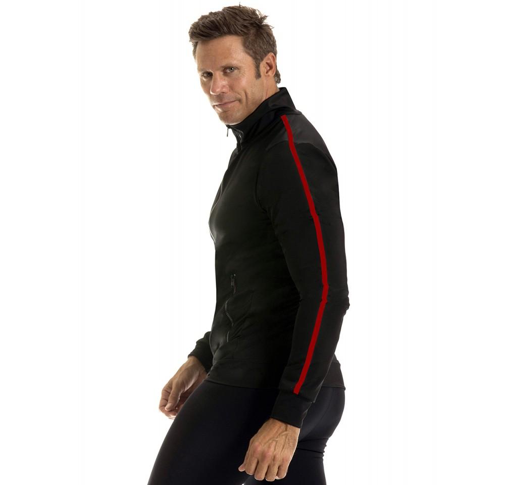 Insta Slim Compression Activewear Zip Up Jacket MA0011 in black with contrasting shoulder stripes, showcasing its stylish design and zippered pockets.