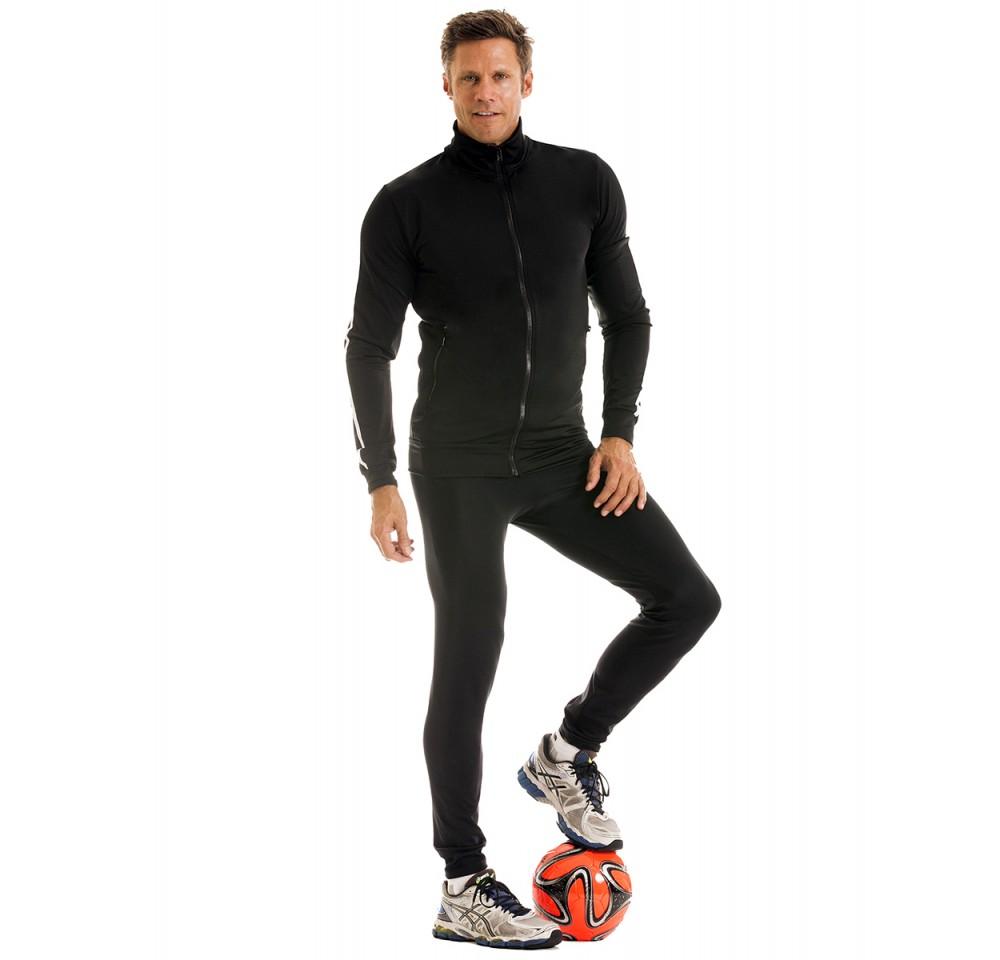 Insta Slim Compression Activewear Zip Up Jacket MA0011 in black with contrasting shoulder stripes, showcasing its stylish design and zippered pockets.