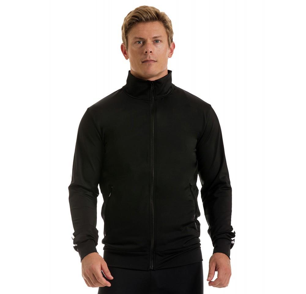 Insta Slim Compression Activewear Zip Up Jacket MA0011 in black with contrasting shoulder stripes, showcasing its stylish design and zippered pockets.