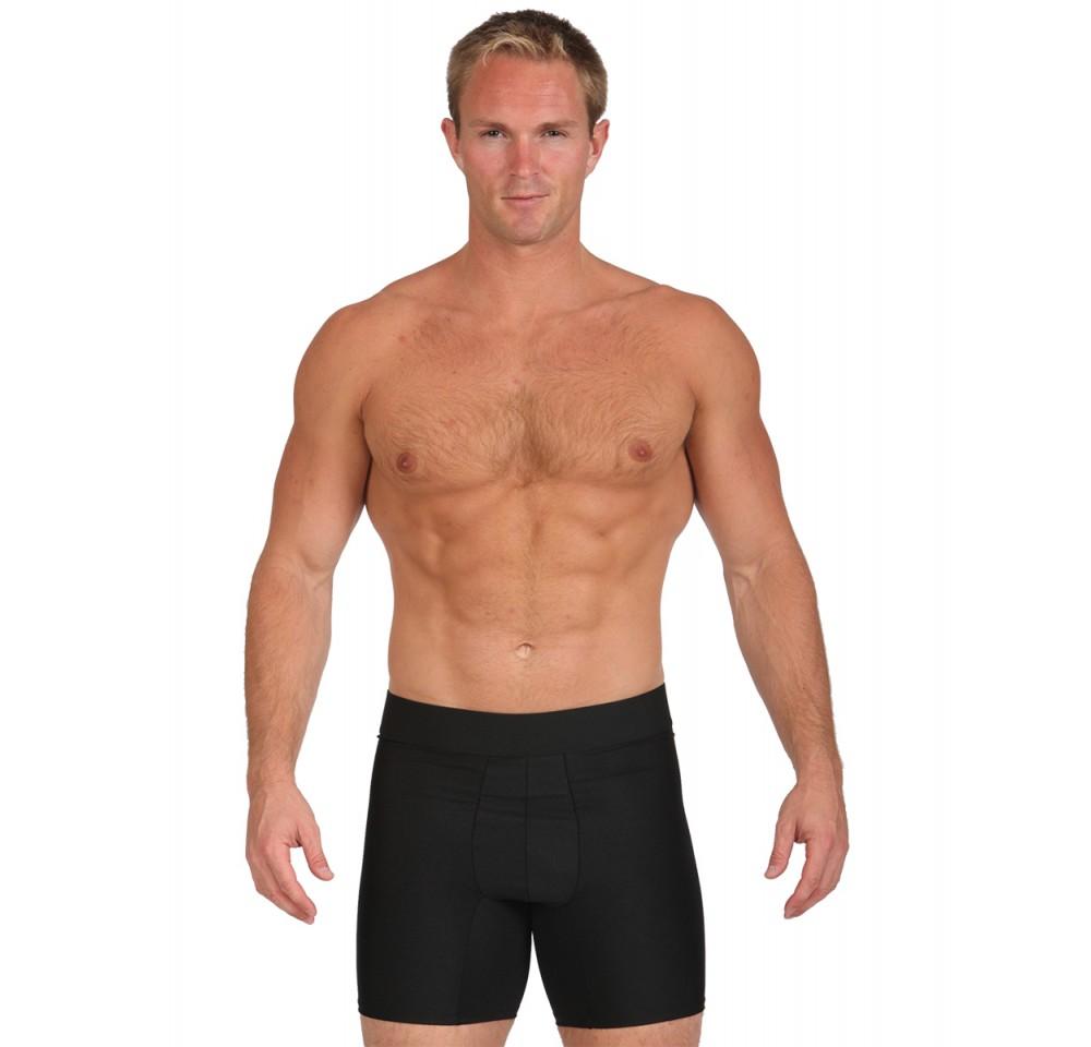 Insta Slim Compression Padded Butt Enhancer Boxer Briefs featuring removable pads for a lifted look, made from a blend of nylon and spandex.