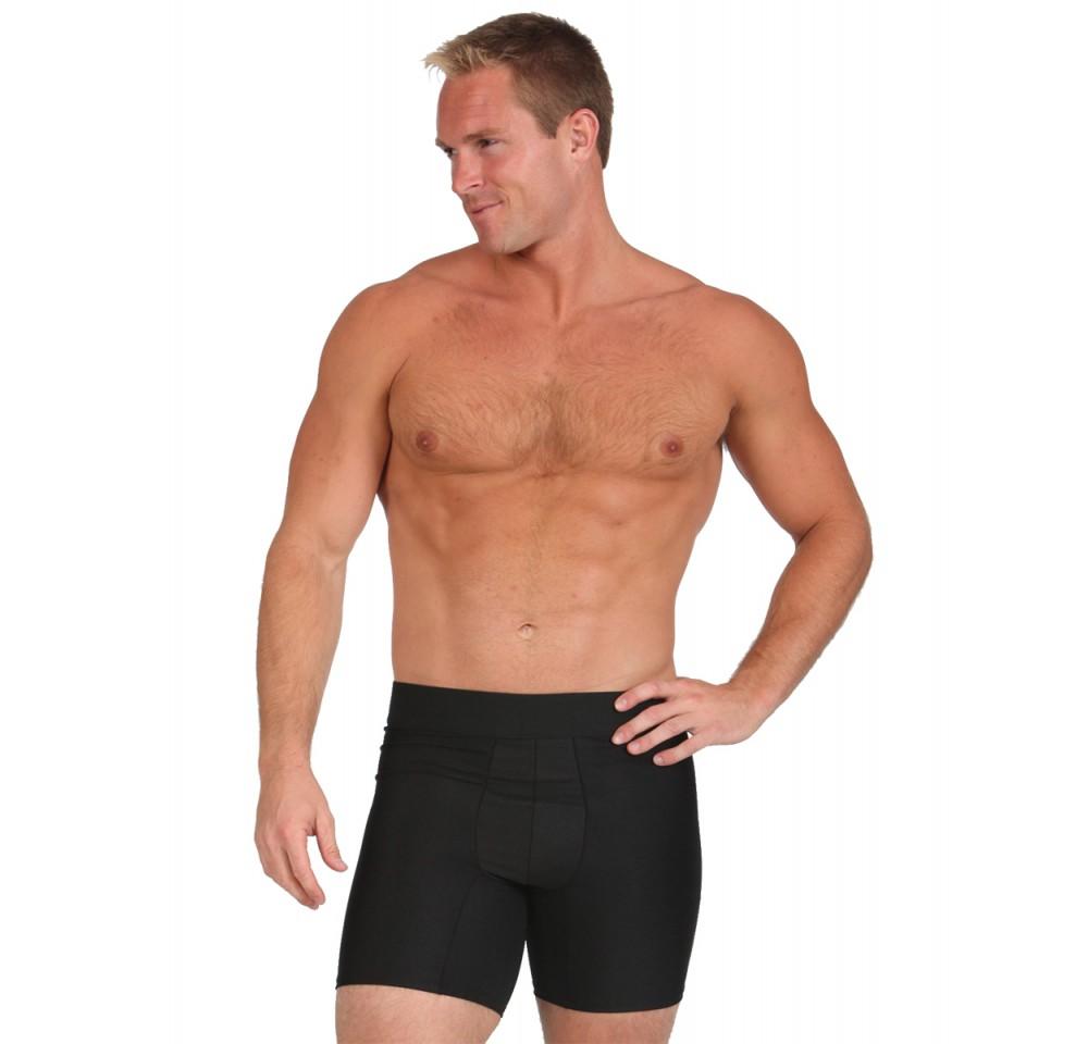 Insta Slim Compression Padded Butt Enhancer Boxer Briefs featuring removable pads for a lifted look, made from a blend of nylon and spandex.