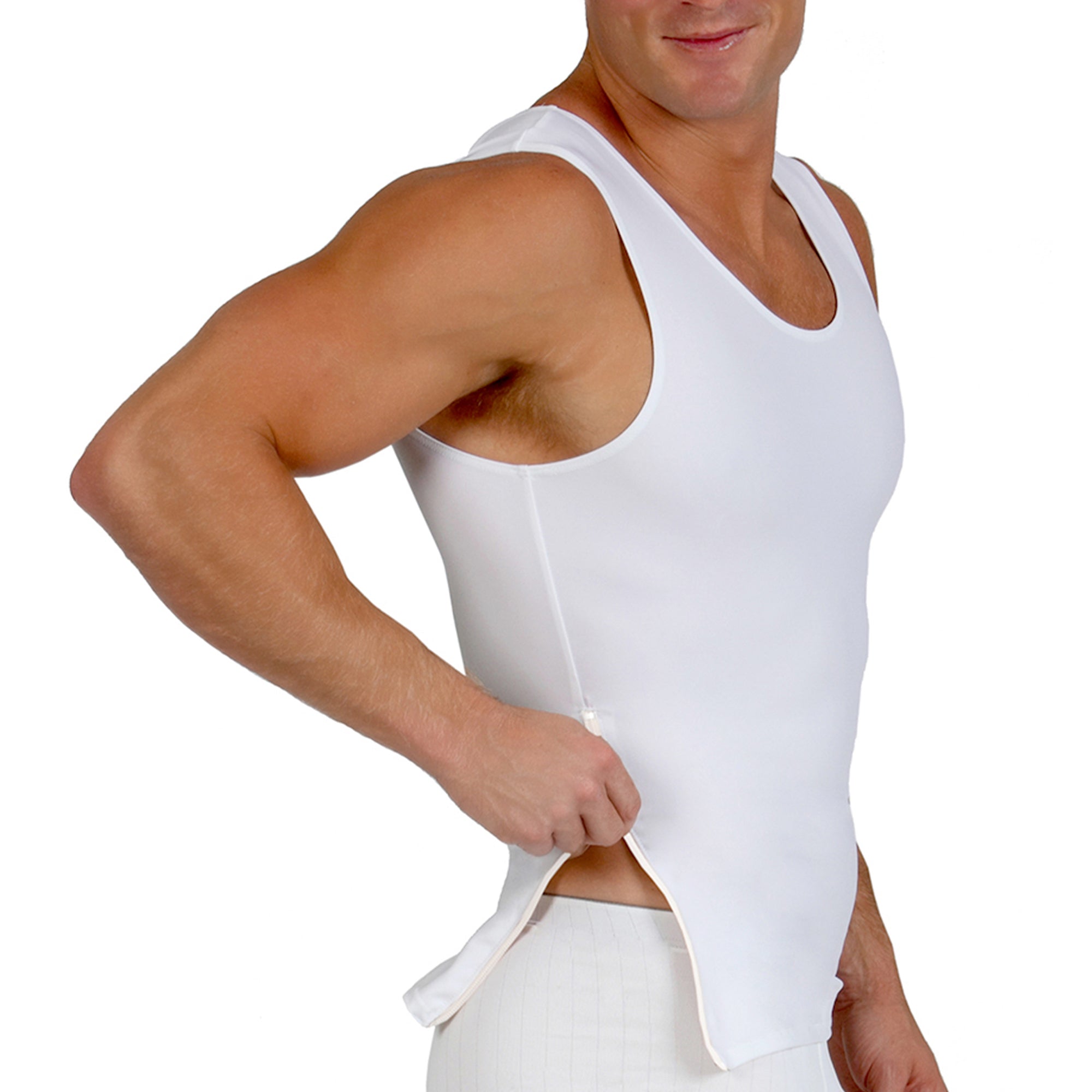 Insta Slim Compression Sleeveless Muscle Tank with Zipper MS00Z1, showcasing its sleek design and side zipper feature.